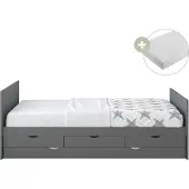 Sunny Eli Kinderbed van Hout met 3 Lades in Grijs | Kajuitbed met Uitschuifbed Inclusief Hybrid Matras 90x200 (14 cm, Hybrid foam, polyester hoes) | Volledige afmetingen (LxBxH): 206,5 x 97 x 75 cm
