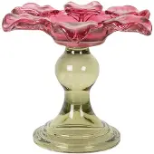 Clayre & Eef Waxinelichthouder Ø 14x11 cm Roze Glas