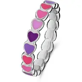 Lucardi Kinder Zilveren ring gekleurde emaille hartjes - Ring - 925 Zilver - Zilverkleurig - 14 / 44 mm