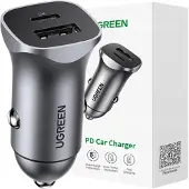 UGREEN USB-C PD+USB-A QC 24W snellader voor in de auto, grijs