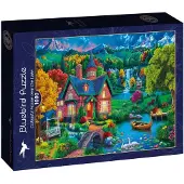 Blue Bird Colourful House near the Lake Puzzel 1000 Stukjes