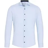 Pure Functional Slim Fit Jersey overhemd lichtblauw, Effen