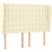 vidaXL Hoofdbord met randen 147x23x118/128 cm kunstleer crèmekleurig