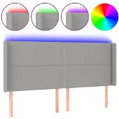 vidaXL Hoofdbord LED 183x16x118/128 cm stof lichtgrijs
