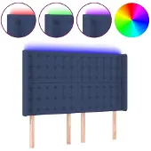 vidaXL Hoofdbord LED 147x16x118/128 cm stof blauw