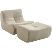 Sweeek Fauteuil 1 zits met voetenbank boucléstof Beige