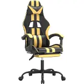 vidaXL Gaming stoel met voetsteun, draaibaar, zwart en goud, kunstleer