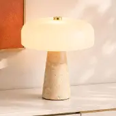 LumenXL Tafellamp Marlo met witte glazen kap en travertin (natuursteen)