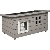 PawHut Paws Kattenhuis - Indoor/Outdoor - Grijs/Zwart - 87 x 52 x 48 cm