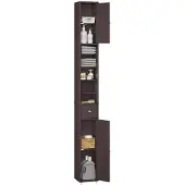 SoBuy Badezimmerschrank Hochschrank smal 20x180x20 cm met verstelbare planken, 2 deuren en 1 lade, bruin Ideaal BZR34-BR