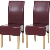 Mendler Set van 2 eetkamerstoelen/keukentoelen Latina, LEER ~ rood, lichte poten