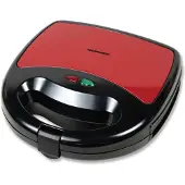 Heinner Sandwichmaker – 750 W – Antiaanbakplaten – Power- en Ready-indicatielampjes – Vergrendelbare Handgreep – RVS Deksel – Bereiding in ca. 2-3 Minuten – Zwart/Rood