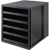 HAN Ladebakje SCHRANK-SET KARMA, 5 open lades, DIN A4, lichtlopend, B 275 x D 330 x H 320 mm, zwart