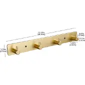 INF Gouden wandhanger met 4 haken (zelfklevend/boren)