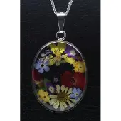 MOOYE ® - Collectie Zilveren Flowermix ovaal middel ketting hanger