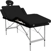 vidaXL Massagetafel met 4 zones inklapbaar aluminum frame zwart