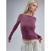 Busem Slim Fit Geribbelde Boot Hals Blouse