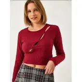 Bianco Geweven Geribbelde Cropped Top met Uitsnijdetails
