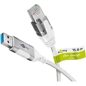 Goobay USB-A naar RJ45 LAN kabel | Slimline | USB3.0 | CAT6 | wit | 15 meter
