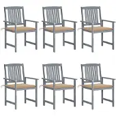vidaXL Tuinstoelen met kussens, 6 stuks. Massief acaciahout, grijs