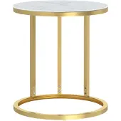 vidaXL Bijzettafel 45 cm gehard glas goudkleurig en witmarmer