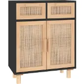 vidaXL Dressoir 60x30x75 cm massief grenen hout en rattan zwart