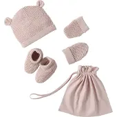 Vertbaudet Set babymutsjes, wanten en laarsjes en bijpassend zakje Oeko-Tex roze (poederkleur)