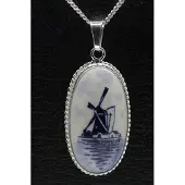 MOOYE ® - Collectie Zilveren Molen Delftsblauw ovaal 36mm ketting hanger