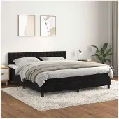 vidaXL Boxspring met matras fluweel zwart 180x200 cm