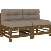 vidaXL Middenbanken met kussens 2 st massief grenenhout honingbruin