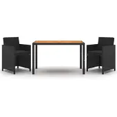 vidaXL 3-delige tuinset met kussens, zwart, van polyrotan