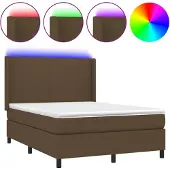 vidaXL Boxspringbed met matras en LED-verlichting, donkerbruin, 140x190 cm, stof