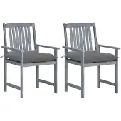 vidaXL Tuinstoelen met kussens, 2 stuks, grijs, massief acaciahout