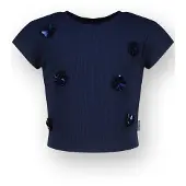 Vingino gebloemde T-shirt donkerblauw Meisjes Modal Ronde hals Bloemen - maat 152