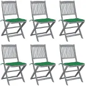 vidaXL Inklapbare stoelen 6 st met kussens massief acaciahout