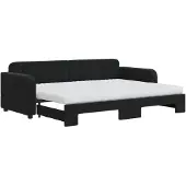vidaXL Slaapbank onderschuifbed en matrassen 80x200 cm fluweel zwart