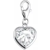 The Jewelry Collection 925 Sterling Zilveren Hart Bedel met Zirkonia – Bedel met Karabijnsluiting – Schitterend hart bedel