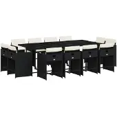 vidaXL 13-delige Tuinset met kussens poly rattan zwart