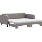 vidaXL Slaapbank met onderschuifbed en matrassen 90x200 cm stof taupe