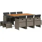 vidaXL 11-delige tuinset met kussens, grijs, polyrotan