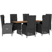 vidaXL 7-delige tuinset met kussens, zwart, van polyrotan