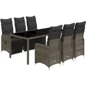 vidaXL 7-delige Bistroset met kussens poly rattan grijs