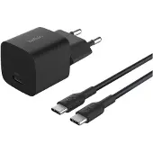 Belkin Chargeur secteur USB-C BoostCharge 25 W Noir pour Smartphone et Tablette + câble USB-C vers USB-C 1 m