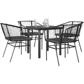 vidaXL 5-delige tuinset met kussens, zwart, polyrotan, glas