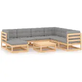 vidaXL 8-delige loungeset voor de tuin met kussens, gemaakt van massief grenenhout