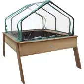 Axi Linda zandtafel / kweektafel / moestuinbak met gronddoek & broeikas | Kweektafel voor tuin / balkon / terras in bruin | Ook te gebruiken als zandbak voor kinderen
