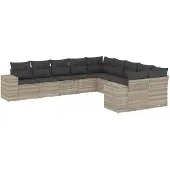 vidaXL 10-delige tuinmeubelset met sofa en kussens, lichtgrijs, polyrotan