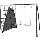 Axi Schommel set met frame van metaal in zwart & crème | Schommelset met dubbele schommel & klimnet | Schommel voor buiten / tuin
