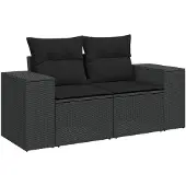 vidaXL 7-delige tuinmeubelset met kussens, zwart, polyrotan