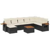 vidaXL 9-delige tuinmeubelset met kussens, zwart, polyrotan